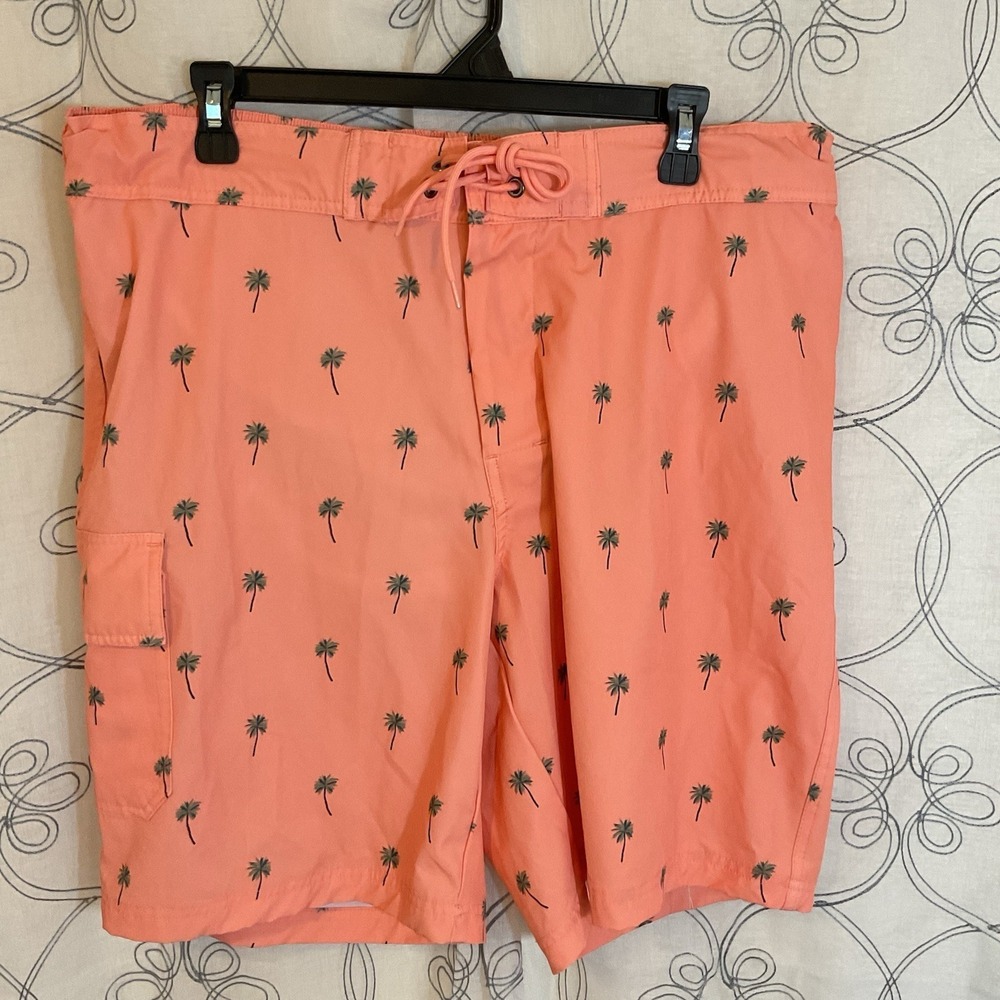 Men's Arizona Jeans Co. Peach With Palm Trees Swimming Trunks Size XL